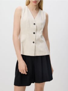 Kamizelka z dodatkiem lnu - złamana biel