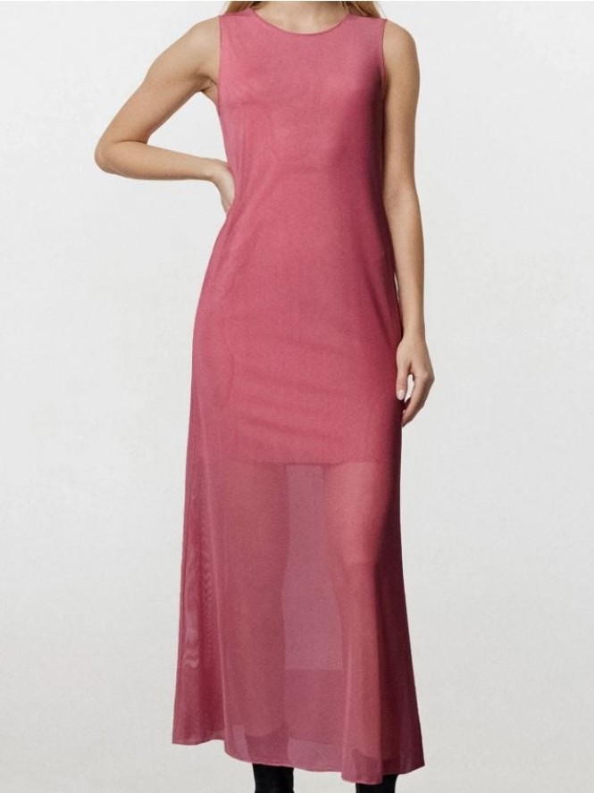 Długa sukienka we wzór kwiatowy - różowy