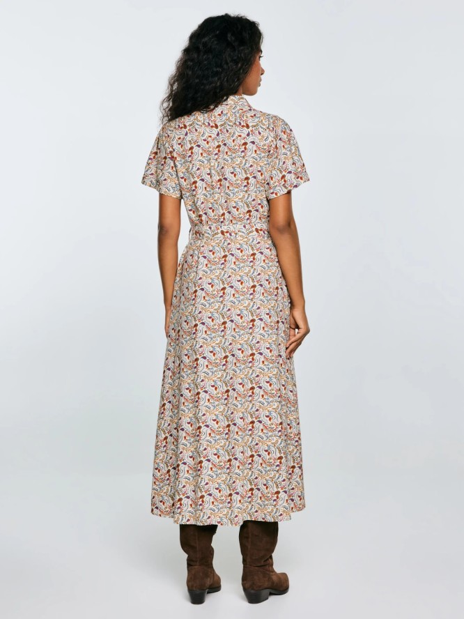 Sukienka damska midi z wiskozy z nadrukiem kremowa Nahai 103