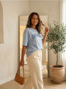 Bawełniana koszulka z napisem - niebieski