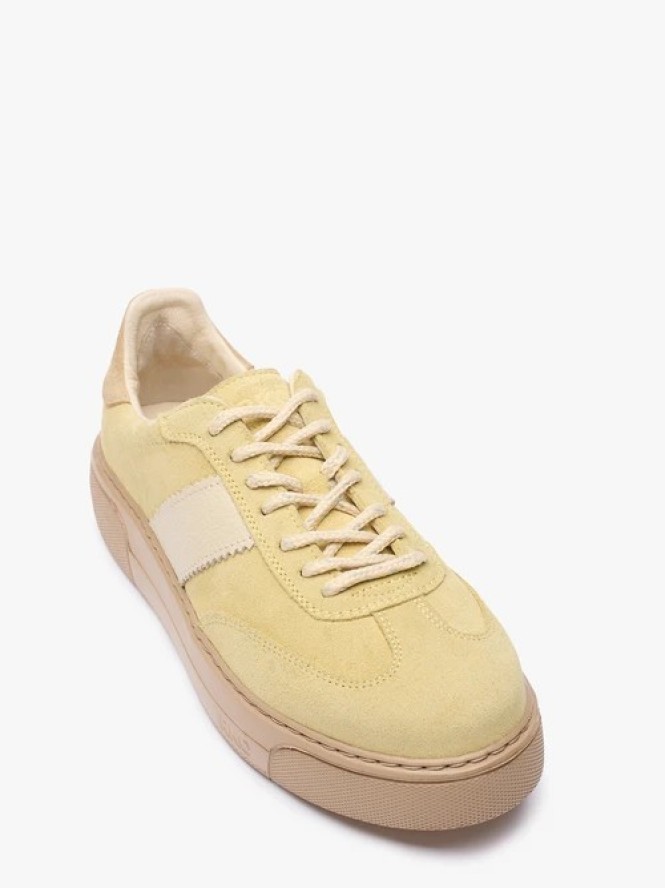 Jasnożółte sneakersy ze skóry licowej i welurowej