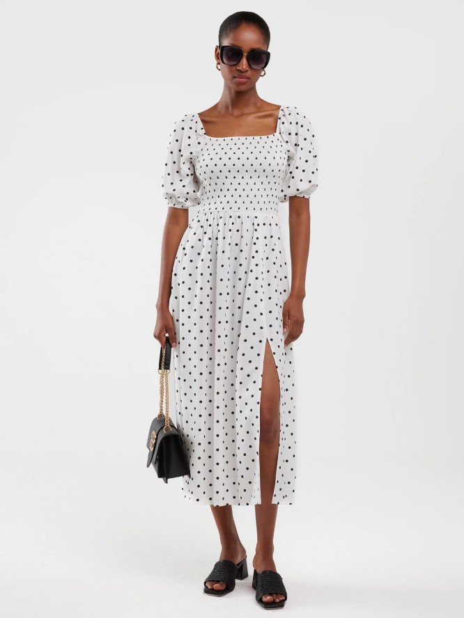 Sukienka damska midi z wiskozy w kropki biała Sotini 100