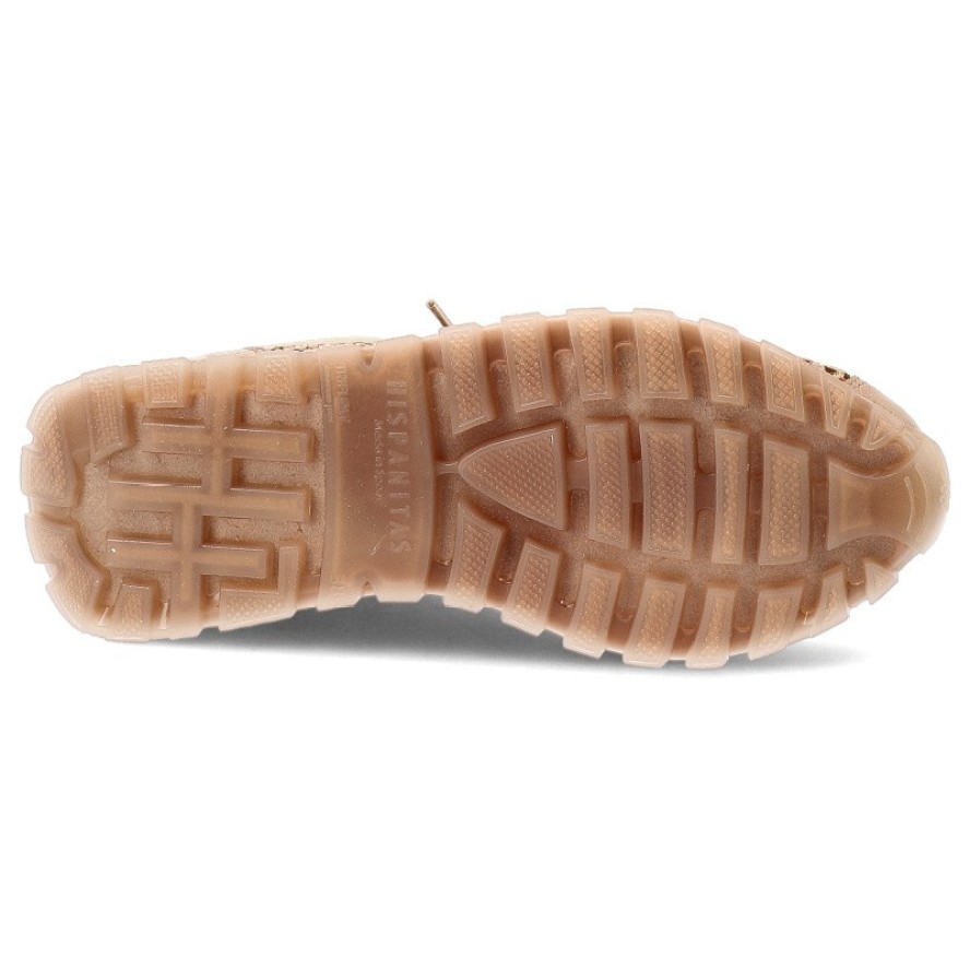 Sneakersy damskie Hispanitas, ze skóry naturalnej z tekstylnymi wstawkami ażurowymi klasyczne sznurowanie i zaokrąglony nosek, beżowe, RHV264741 Bole