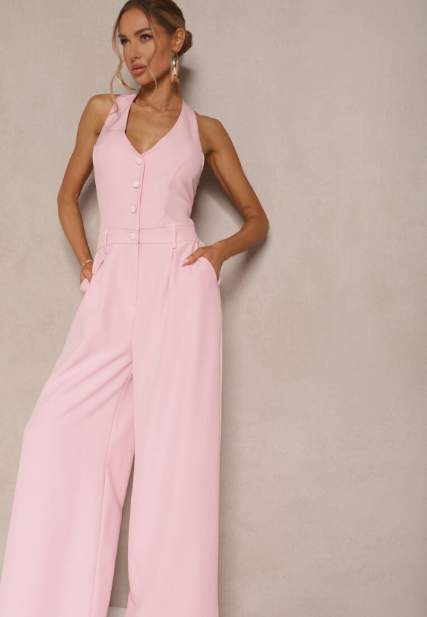 Różowy Taliowany Kombinezon z Guzikami Nilaviella