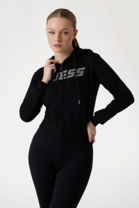 GUESS Czarna damska bluza z cyrkoniami Primula, Rozmiar M