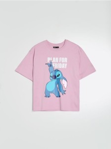 Bawełniana koszulka z nadrukiem Lilo & Stitch - fioletowy