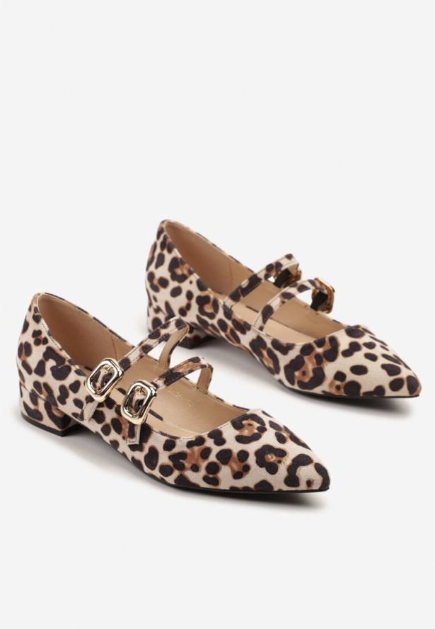 Panterkowe Czółenka z Paskami na Sprzączkę i Noskiem w Szpic Odane