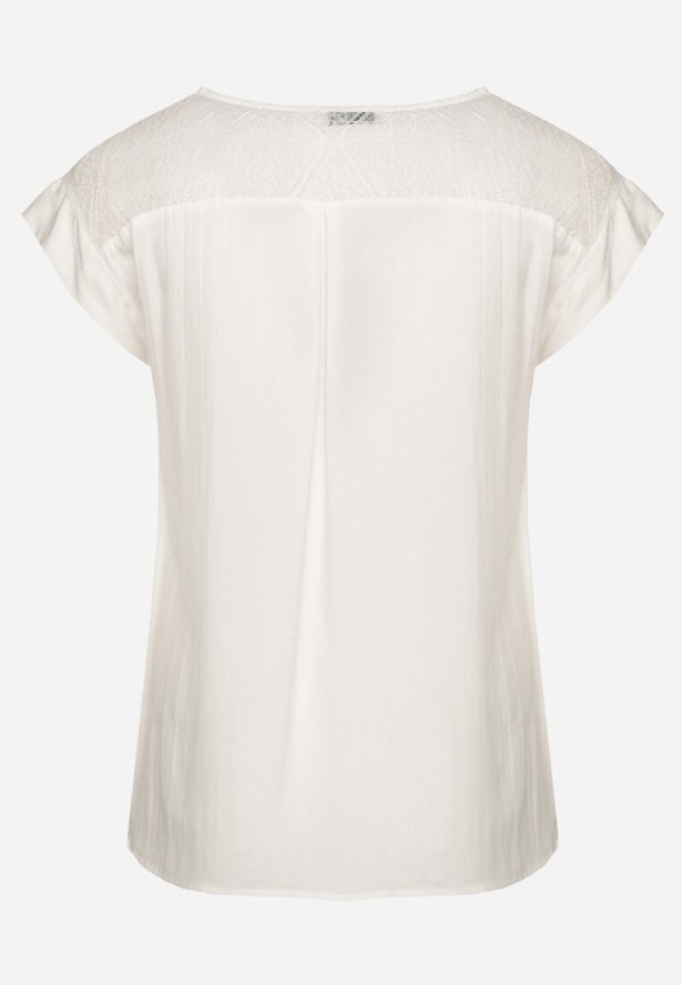 Biała Bluzka z Wiskozy z Przezroczystymi Wstawkami Zelauri