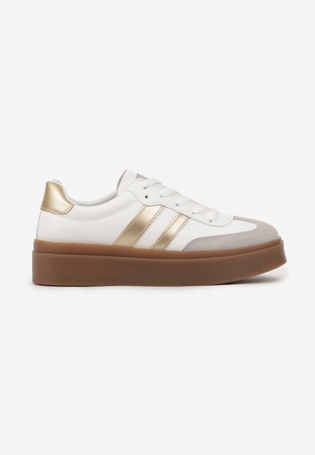 Biało-Złote Sneakersy w Stylu Kultowych Tenisówek na Grubej Podeszwie Carilne