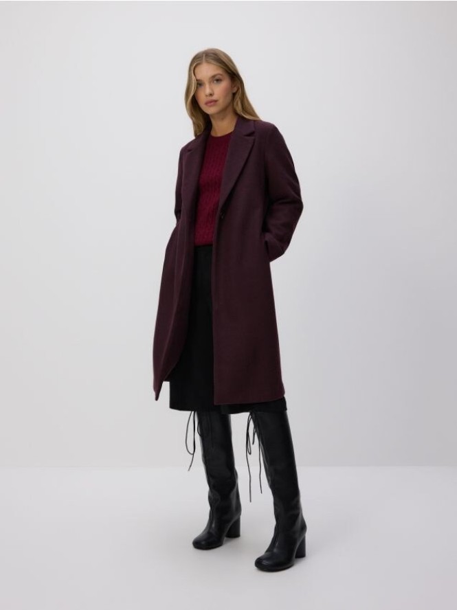 Jednorzędowy płaszcz - burgundowy