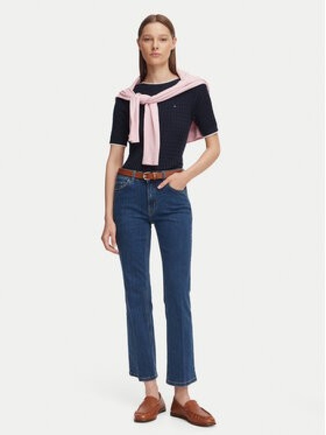 Tommy Hilfiger Bluzka Fine Gg Cable Boat WW0WW50103 Granatowy Regular Fit