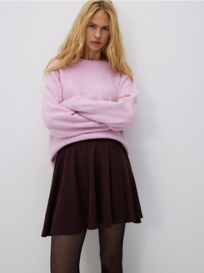 Spódnica mini z falbanką - ciemnobrązowy