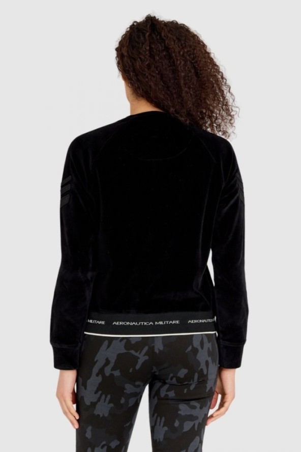 AERONAUTICA MILITARE Czarna welurowa bluza damska z wieloma zdobieniami, Rozmiar M