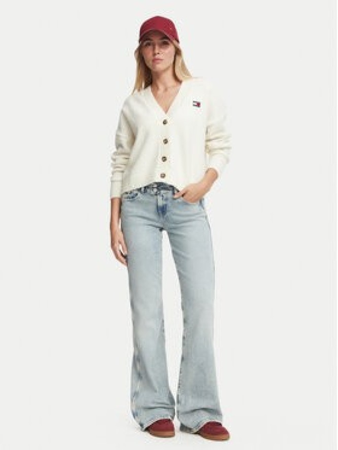 Tommy Jeans Kardigan Fluffy Badge DW0DW23830 Biały Regular Fit