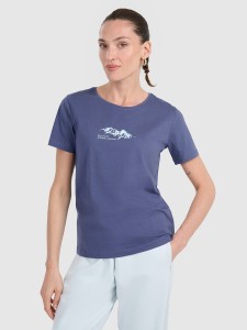 4F T-shirt regular z nadrukiem damski - granatowy L