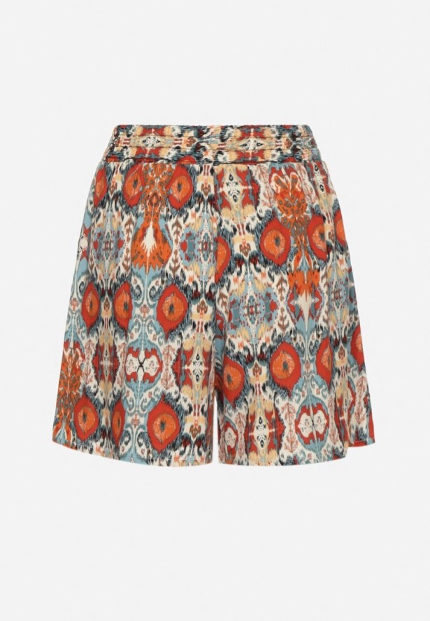 Pomarańczowe Bawełniane Szorty Luźne w Abstrakcyjny Print z Kieszeniami Jenalirea