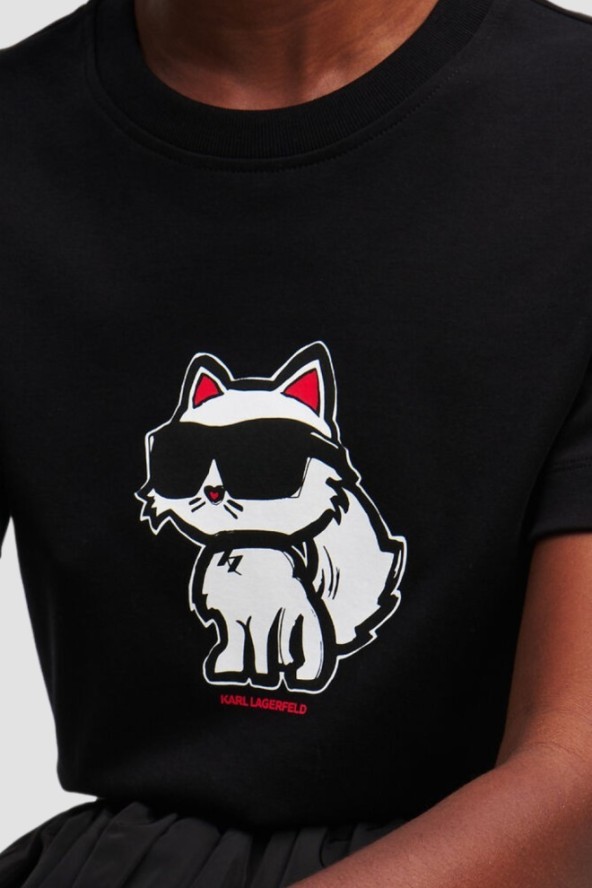 KARL LAGERFELD Czarny damski t-shirt Ikon Sketch Choupette, Rozmiar XS