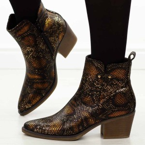 Czarne wąż kowbojki, botki damskie M.Daszyński Sa261-1