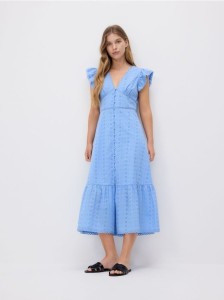 Bawełniana sukienka z falbankami - jasnoniebieski