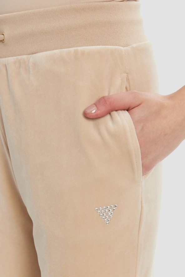 GUESS Beżowe damskie spodnie dresowe Couture, Rozmiar XS