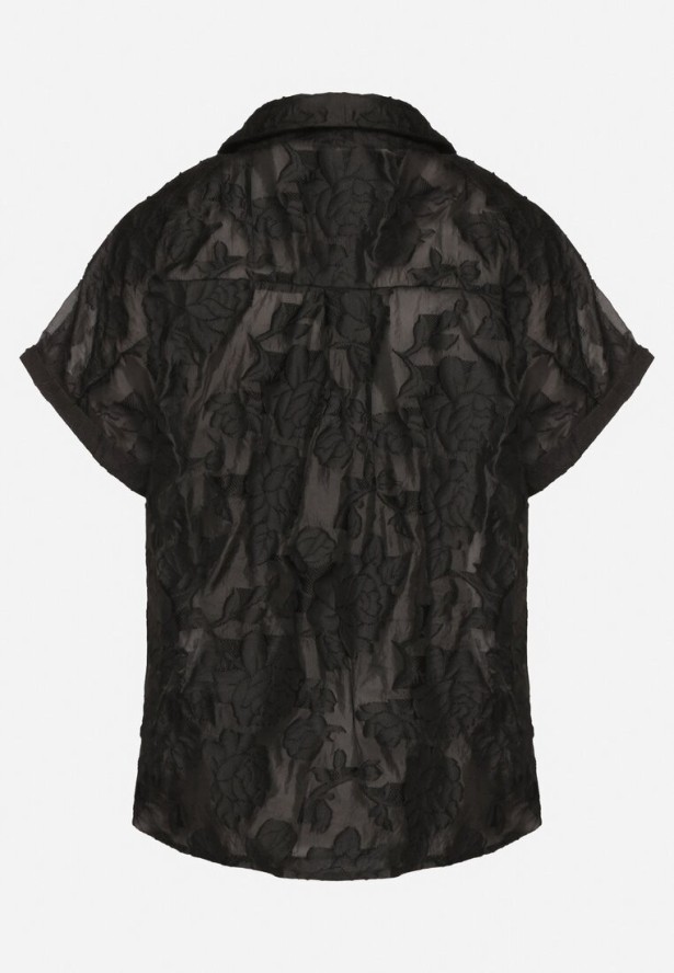 Czarna Koszula z Krótkim Rękawem i Kwiatowym Wzorem Froena