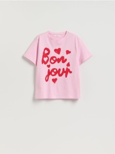Bawełniany t-shirt z nadrukiem - pastelowy róż