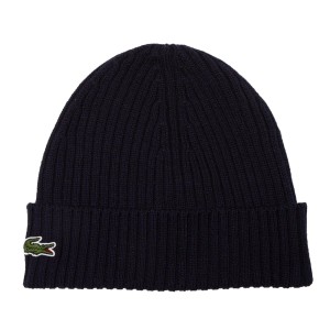 Czapka zimowa wełniana Lacoste Ribbed Wool Beanie Granatowa - RB0001-166
