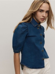 Jeansowa koszula z ozdobnymi guzikami - niebieski