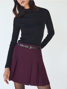 Plisowana spódnica z paskiem - bordowy