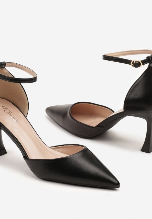 Czarne Czółenka na Szpilce Ozdobione Paskiem Wokół Kostki Eleadina