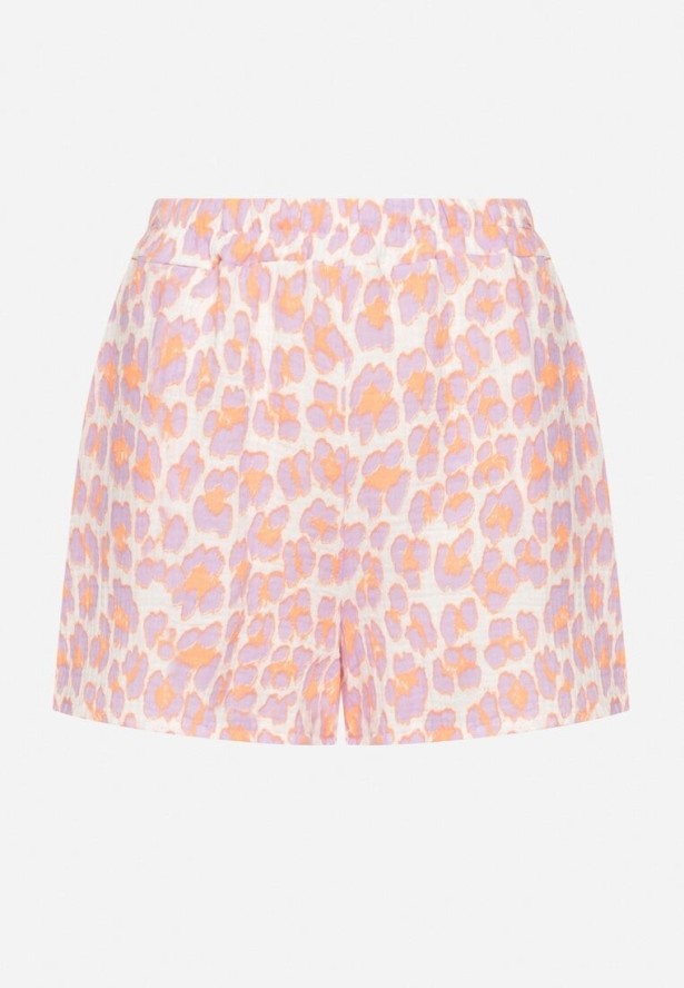 Pomarańczowe Bawełniane Szorty z Wysokim Stanem i Kieszeniami w Zwierzęcy Wzór Felasinea