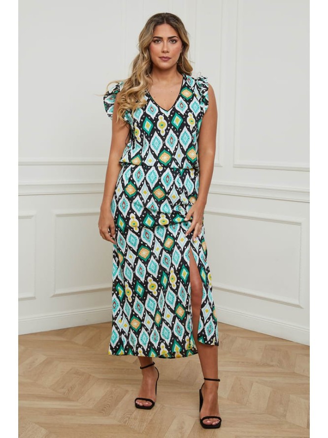 Plus Size Company Bluzka "Gordy" w kolorze czarno-turkusowym rozmiar: 42