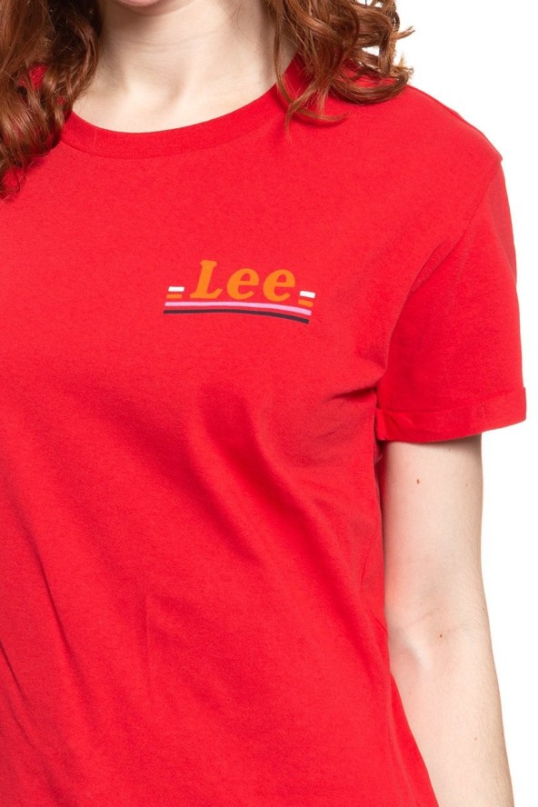LEE T SHIRT DAMSKI CHEST LOGO TEE WARP RED L43ZFEKG 112109773