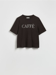 T-shirt z haftowanym napisem - ciemnobrązowy