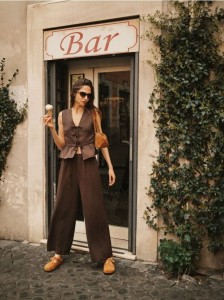 Spodnie palazzo - ciemnobrązowy