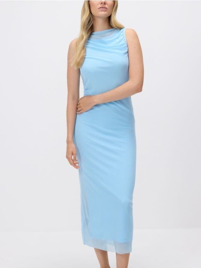 Sukienka maxi z drapowaniem - niebieski