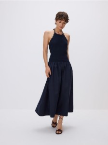 Sukienka midi z wiązaniem - granatowy
