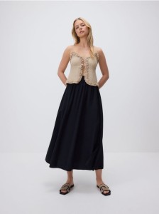 Spódnica midi z wiskozą - czarny