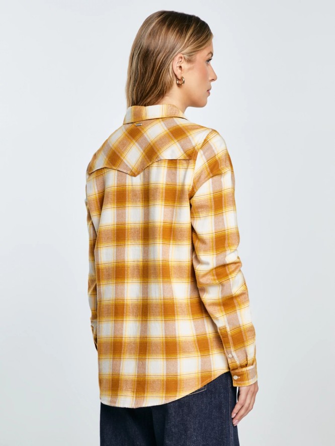Koszula damska flanelowa w kratę żółto-brązowa Dreni 201