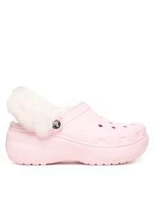 Crocs Klapki Classic Platform Fuzz Lined Clog 212854 Różowy