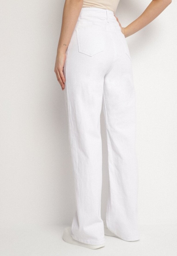 Białe Jeansy z Wysokim Stanem i Szeroka Nogawką Salliton