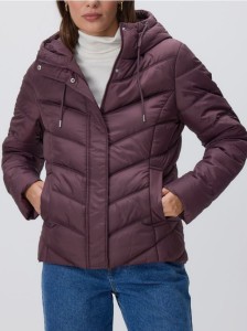 Pikowana kurtka z kapturem - mahoniowy