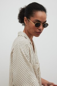 Krótka koszula w paski w kolorze LIGHT BEIGE - TALA-M/L