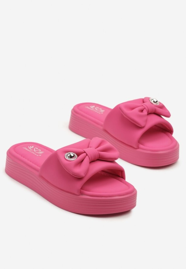 Fuksjowe Klapki na Grubej Podeszwie z Kokardką Meradriella