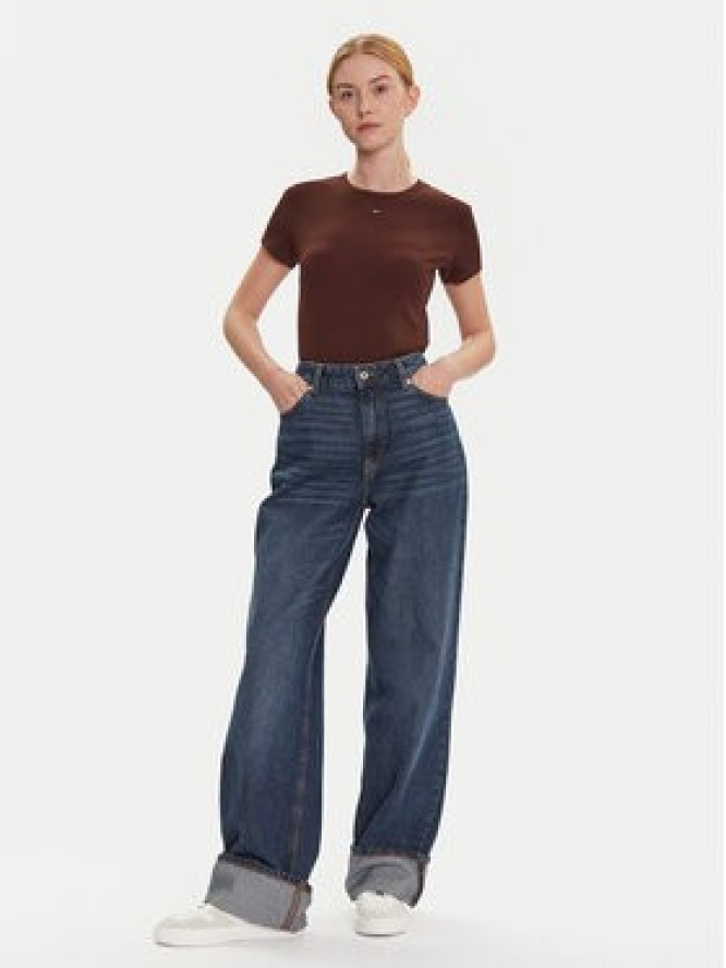 Tommy Jeans T-Shirt Essential DW0DW17383 Brązowy Slim Fit