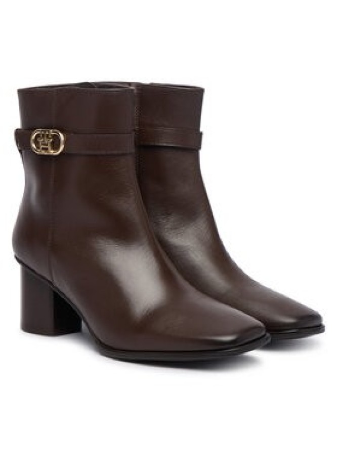 Tommy Hilfiger Botki Th Strap Leather Block Heel Boot FW0FW09488 Brązowy