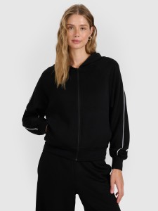 4F Bluza dresowa rozpinana z kapturem damska - czarna XS