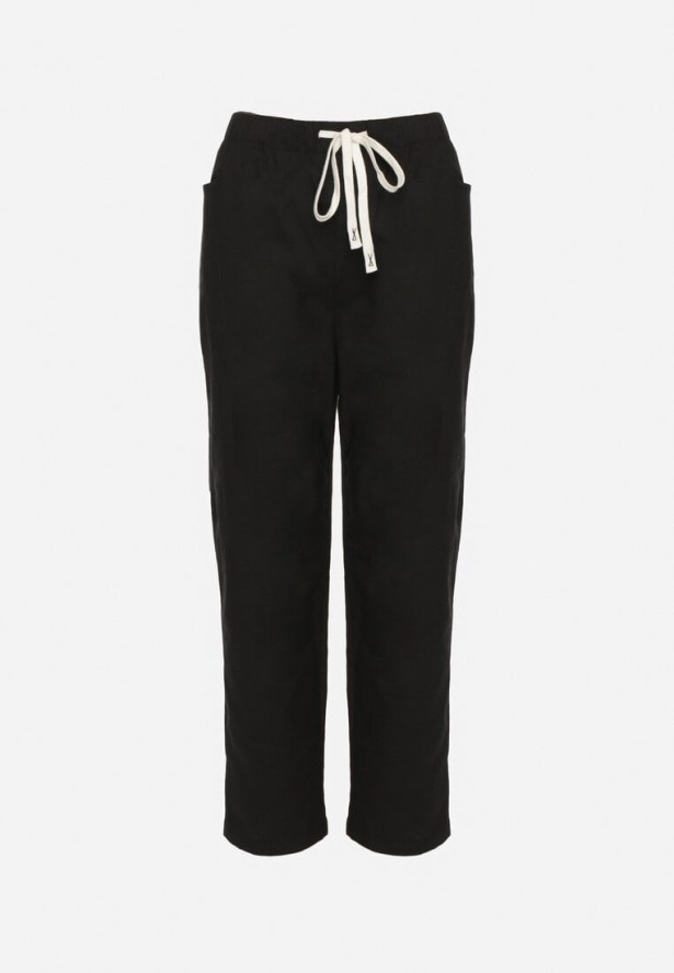 Czarne Bawełniane Spodnie z Wiązaniem Galtebis