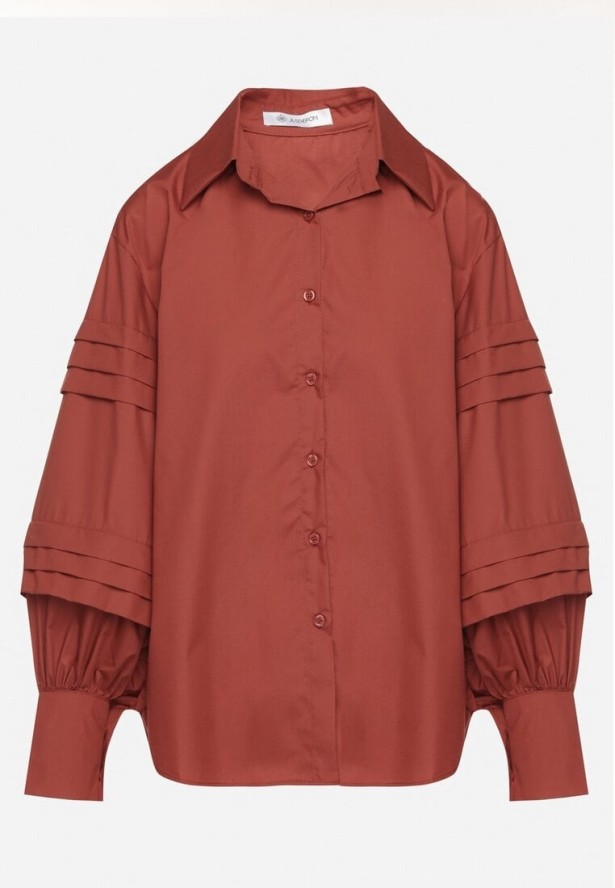 Bordowa Koszula z Bawełną Ozdobione Szerokimi Rękawami Edimelia