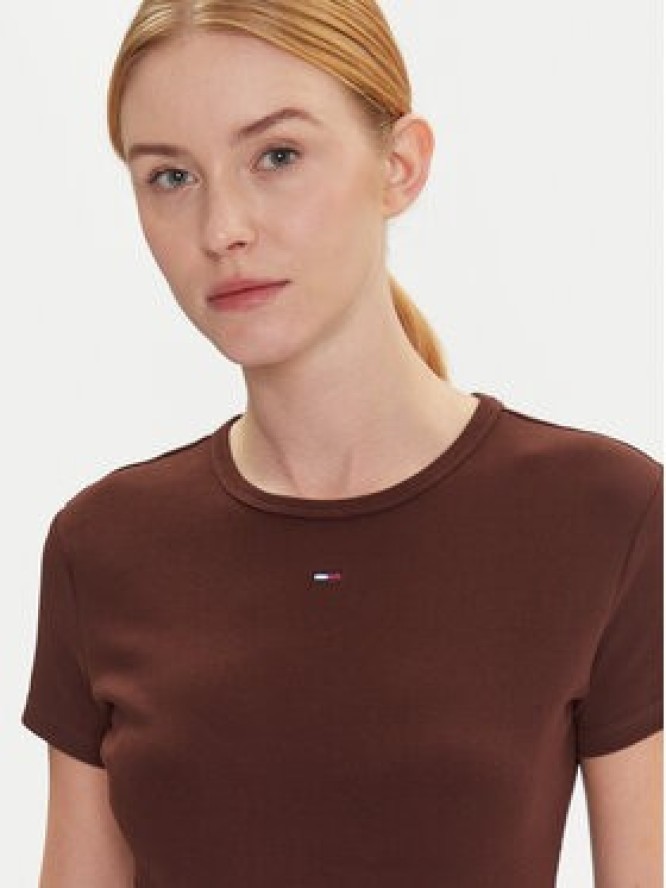 Tommy Jeans T-Shirt Essential DW0DW17383 Brązowy Slim Fit